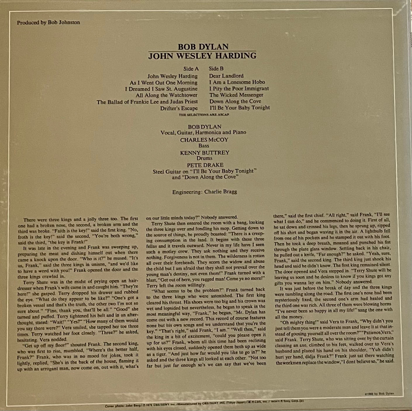 Bob Dylan – John Wesley Harding | Reissue JAP 1976 | No Obi - inkl. Booklet