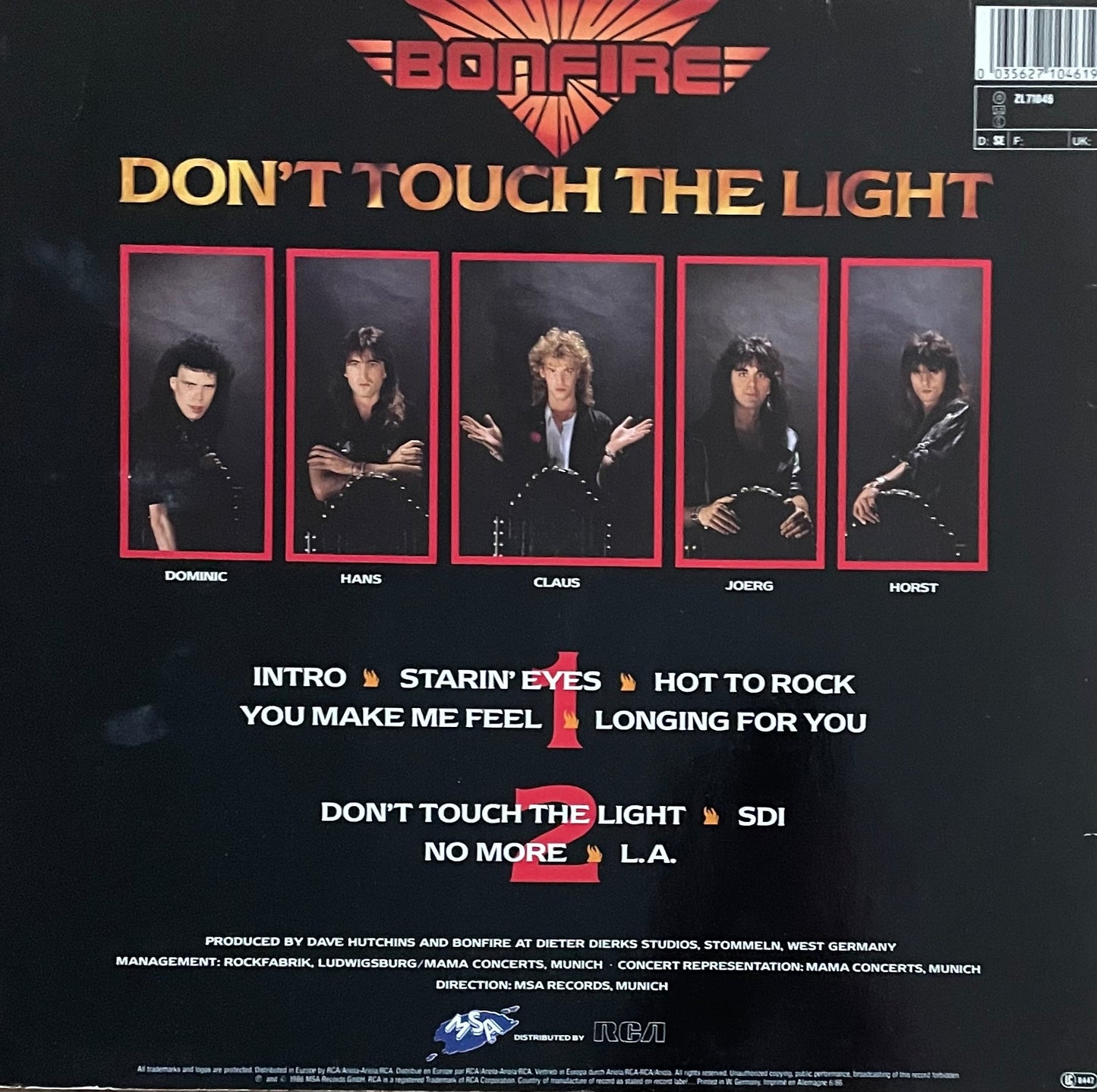 Bonfire – Don't Touch The Light | Orig. GER 1986 | incl. rare TourSupport Sticker ZZ Top