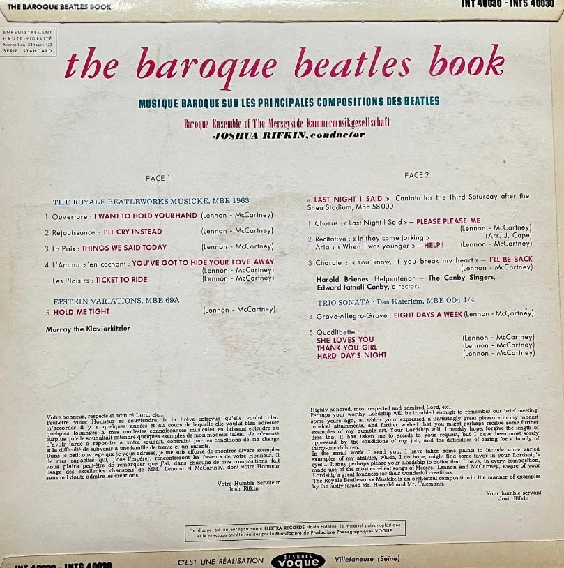 Joshua Rifkin – The Baroque Beatles Book | Orig. FRA 1965