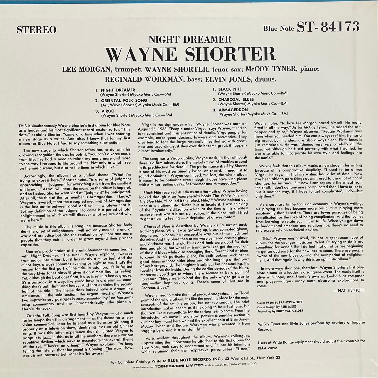 Wayne Shorter – Night Dreamer |Reissue JAP 1984 | Toshiba Limited