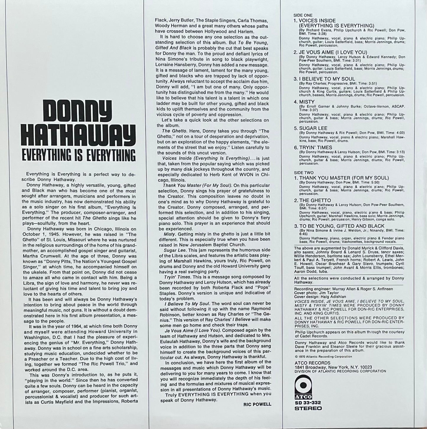 Donny Hathaway – Everything Is Everything | US Reissue | Unknown Year | 180 Gram Vinyl