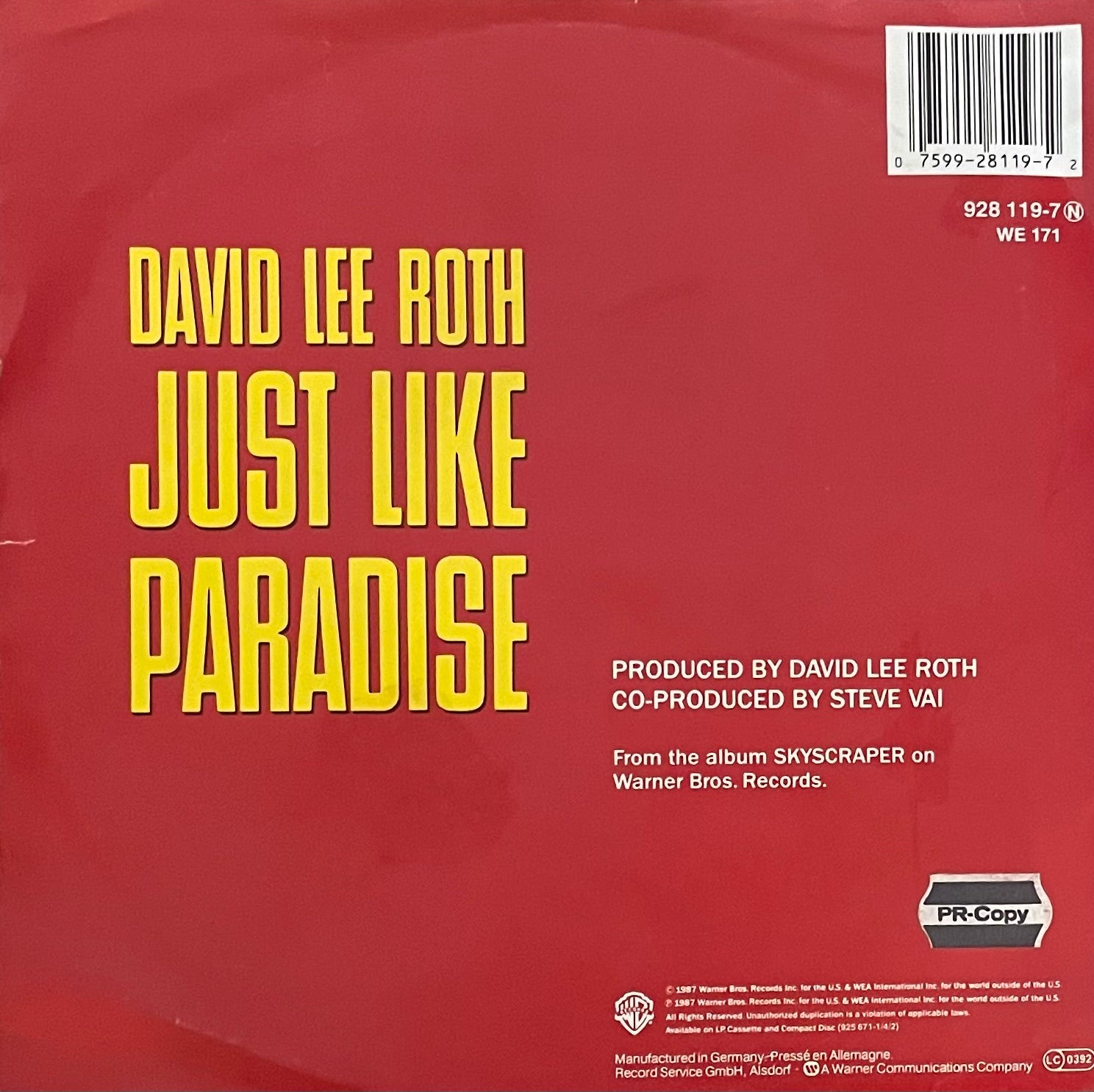 David Lee Roth – Just Like Paradise | Orig. EU 1987 | Inkl. WEA Product Facts!!
