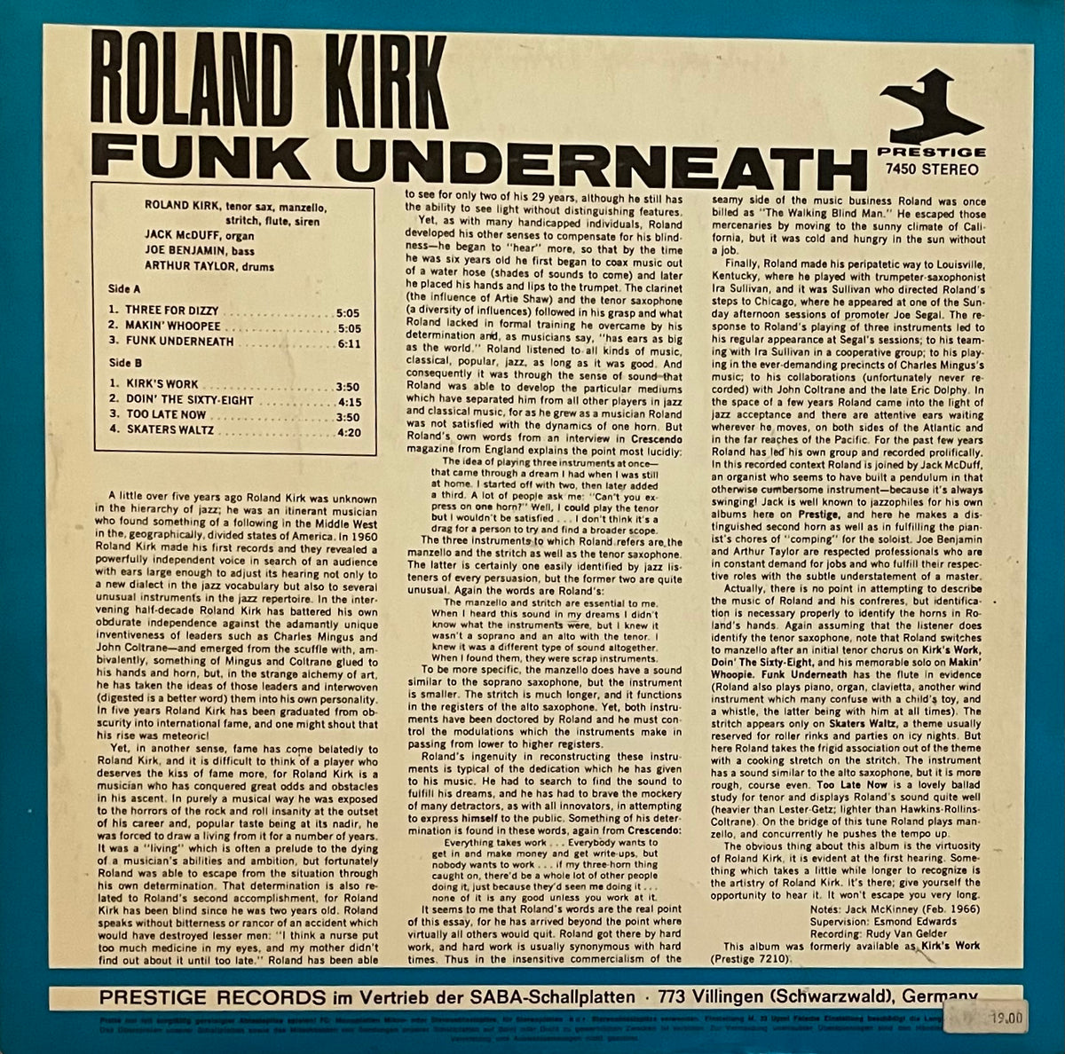 Roland Kirk With Jack McDuff – Funk Underneath | Remastered GER 1967