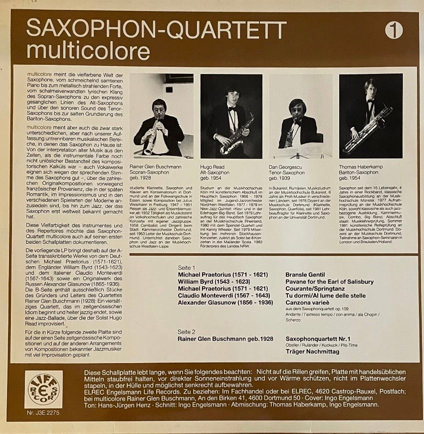 Rainer Glen Buschmann – Saxophon-Quartett Multicolore - Praetorius, Byrd, Monteverdi, Glasunow, Buschmann | GER Unknown Year