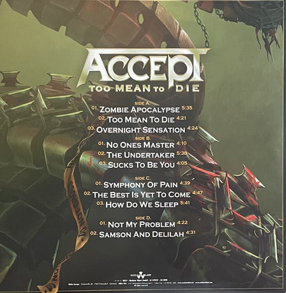 Accept – Too Mean To Die | Orig. UK&EU 2021 | Blue Red Black Splatter Vinyl | Limited to 1500 | Inkl. Full Hand Signed Postcard by the Band