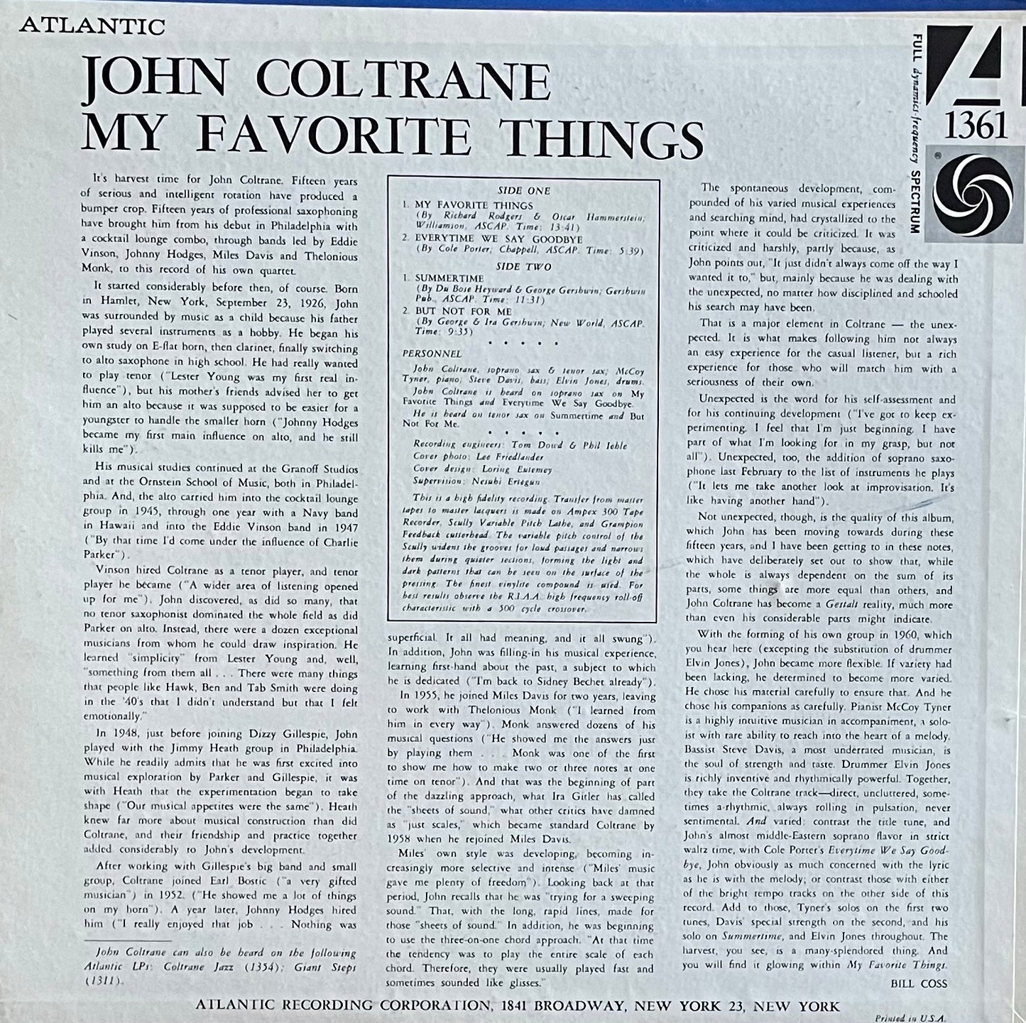 John Coltrane – My Favorite Things | 3. Repress US 1962 | Mono | Red-White-Purple Label