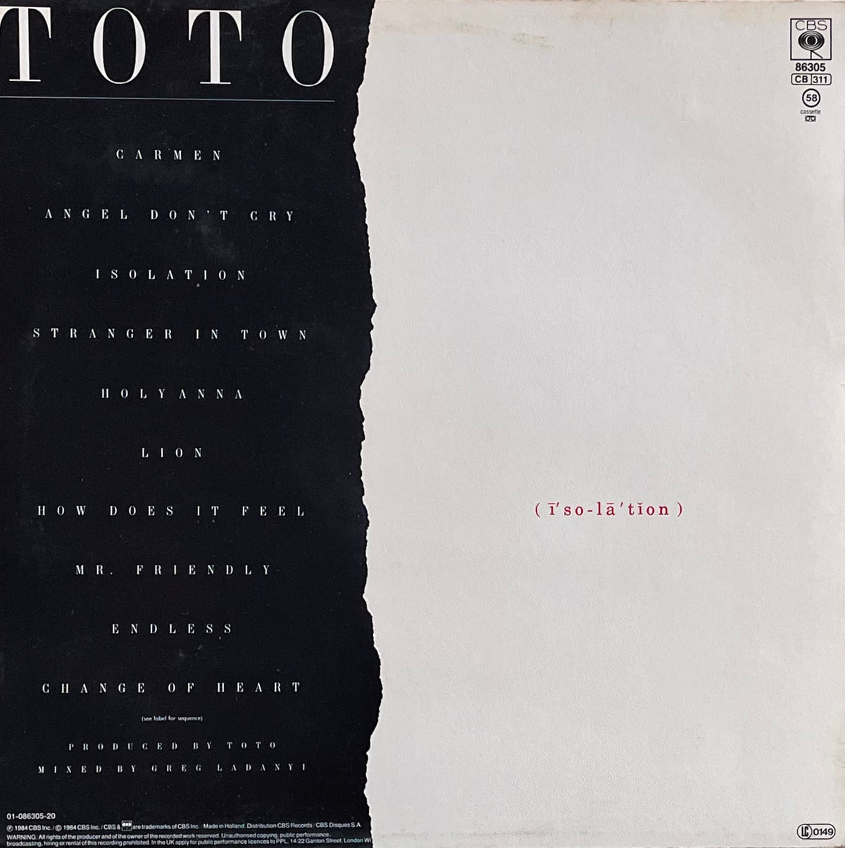 Toto – Isolation | Orig. EU 1984