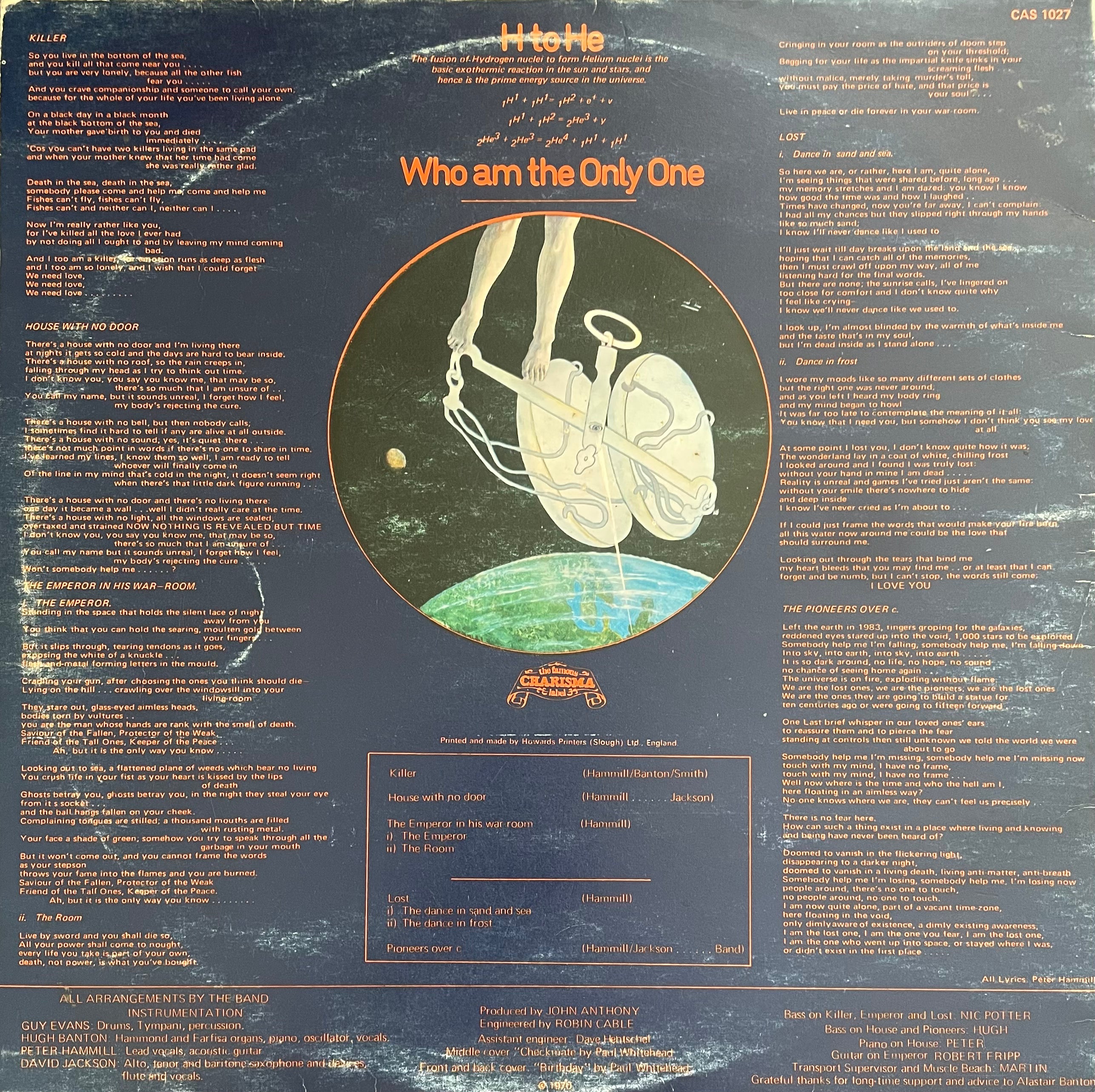 Van Der Graaf Generator – H To He Who Am The Only One | Reissue UK 1976